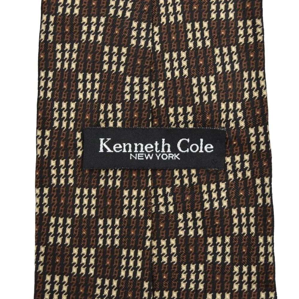 Kenneth Cole New York Mens Necktie Tie Geometric Brown Cream Black 59 in